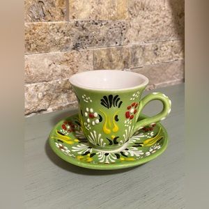 💚❤️🌼Artisan-made Mini Teacup and Saucer with Colorful Raised Glass Detail
